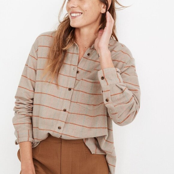 Madewell Tan Orange Plaid Sunday Flannel Top - Picture 1 of 5